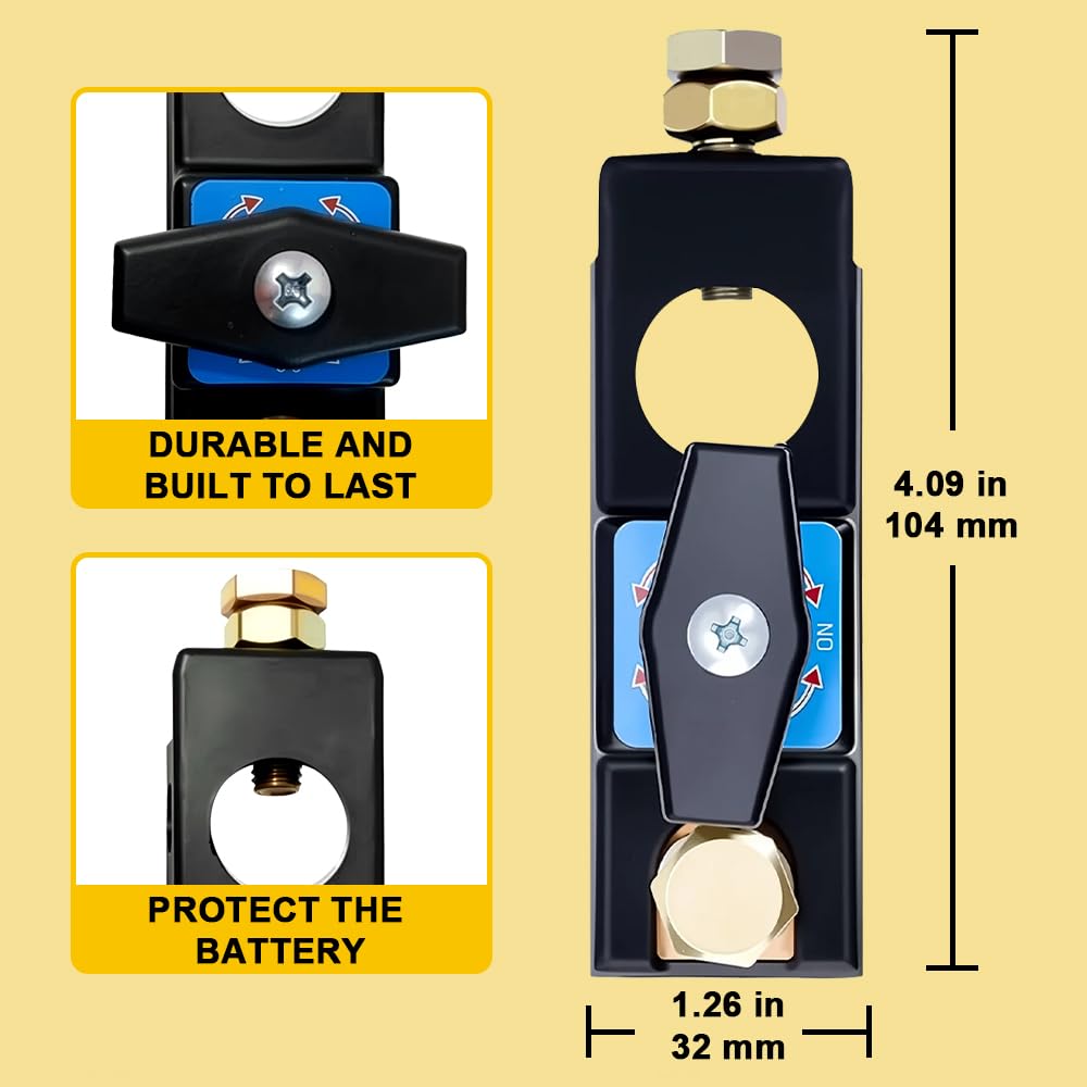 Heavy Duty Battery Disconnect Switch with Quick Release - Universal Master Isolator Kill Switch for Car, Boat, RV - Power Cut Off Shut Off Safety Switch