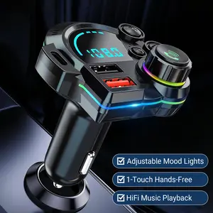 Car Bluetooth Adapter with Color Changing LED Backlit, Support USB Drive,Bluetooth FM Transmitter for Car [2026 Upgraded], PD 30W & QC 3.0 Dual Port Fast Charging, Hands-Free Calling, Wireless Radio Audio Player