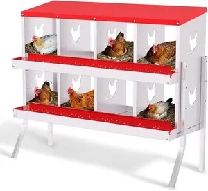 8-Hole Red With Stand Chicken Nesting Box  Chicken Nesting Box with Legs  Metal Chickens Laying Boxes with Perch  Metal Roll Away Eggs Laying Boxes  Versatile Wall Mount for Chickens