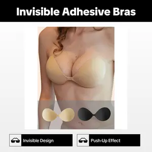 2 Pairs Invisible Silicone Adhesive Bra Cups for Women Reusable Breathable Round Nipple Covers with Front Clasp Natural Shape Enhancing Push Up Pasties for Backless Dresses and Tight Outfits