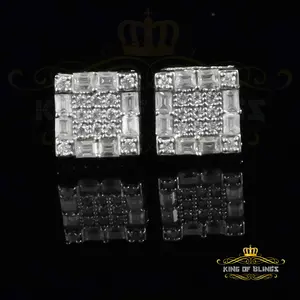 King of Bling's 925 White Silver 1.00ct VVS 'D' Moissanite Square Stud Earring Men's/Womens
