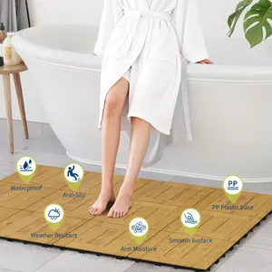 Acacia Wood Interlocking Deck Tiles – 33 Pack (12"x12") | Waterproof, Non-Slip Outdoor Flooring for Patio, Balcony, Garden, Poolside | Easy Snap-Together Installation | Natural Wood – Covers 32 Sq Ft