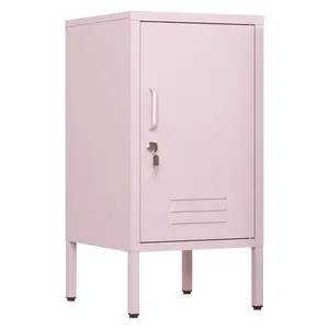 Lockable Metal Locker End Table Furniture, Secure Steel Storage Cabinet for Home with Adjustable Dividers, Industrial Nightstand for Bedroom, Living Room & Office, Space-Saving Organizer with Locking Door