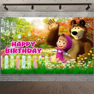 Tapestry Cartoon Girl-Mashas-and Bear Theme Girl Child's Birthday Party Background Baby Shower Photography Supplies Banner For Tapestry  Kid Gift