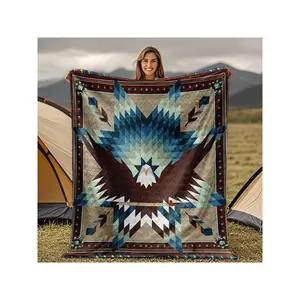 Vibrant Eagle - Patterned Tribal Camping Blanket: Cozy Native American Style Outdoor Throw