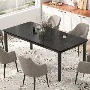 70.8in Industrial Dining Table for 6 Wooden Long Dinner Table with Mortise Tenon Design Kitchen Table with Sturdy Metal Legs for Dining Room Home Office Living Room Black