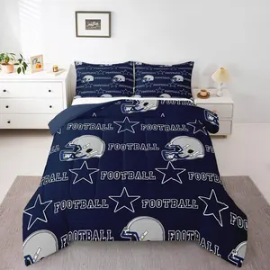 Football Comforter Set,Rugby Sports Theme Bedding Set for Men Women Boys Girls,Football City Star Print Duvet Set, Soft Room Decor Quilt Set