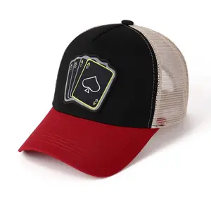 2026 New Model Poker Embroidered Baseball Cap, Color-Block Embroidered Duckbill Hat, High-Top Mesh Cap, Face-Slimming Curved Brim Sun Fan support Fan support stylish fan Team victory cap