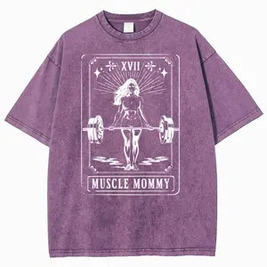Muscle Mommy Tarot Card Washed Graphic T-Shirt, Gym Girl Power Print, Gift For Fitness & Strong Women Fans