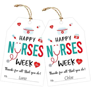 72Pcs Nurses Week Gift Tags with String, Nurses Appreciation Week Thank You Hanging Labels for Wrapping Boxes Bags Decor