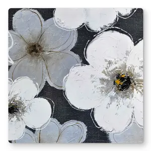 Begin Home Decor C1MP16165SF159 16 x 16 in. Gray Flowers Wall Art - Contemporary Floral Metal Print