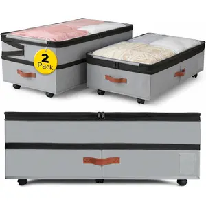 2 Pack Under Bed Storage with Wheels, Adjustable-Height Rolling Storage Containers with Clear , 76L XXL Durable Underbed Organizer Bins for Clothes, Shoes, Blankets, Bedroom, Dorm, Closet - Gray