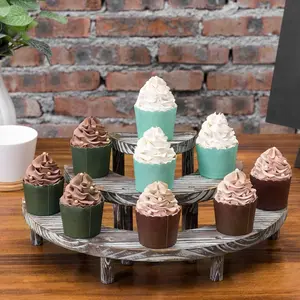 3 Tier Rustic Torched Wood Semicircle Cupcake Stand Display Risers