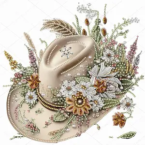 Pearl Floral Decorated Cowboy Hat Design Adult 5D-DIY beginner diamond painting kit for creativity - 1 irregularly shaped crystal diamond painting kit, perfect holiday gift, suitable for decorating