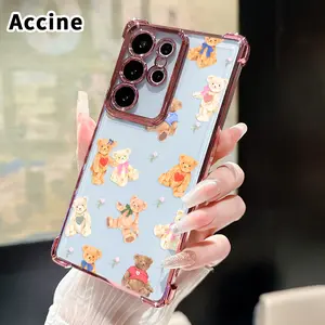 Phone Case Compatible with Samsung Galaxy S23 Ultra S24 Plus S25 S22+ FE Edge Teddy Bear Reverie Patterned Protective Four Corners Plated Shockproof Transparent Soft Silicone Cover