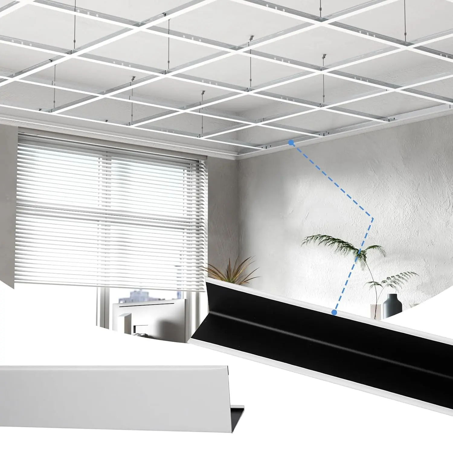 LooYee 50 PCS Galvanized Steel Wall Molding Trim - 72-inch Length, 6ft Drop Ceiling Grid System, Fireproof, Durable, Lightweight, Rust-Resistant, Easy Installation, Ideal for Basement, Bathroom (White/Black Perimeter 300ft)