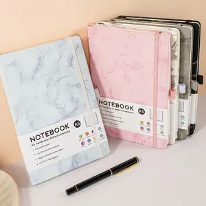 A5 Strap Notebook, PU Soft Marble Cover, Horizontal Line Inner Pages, High Aesthetic Business Office Notebook, Single Unit