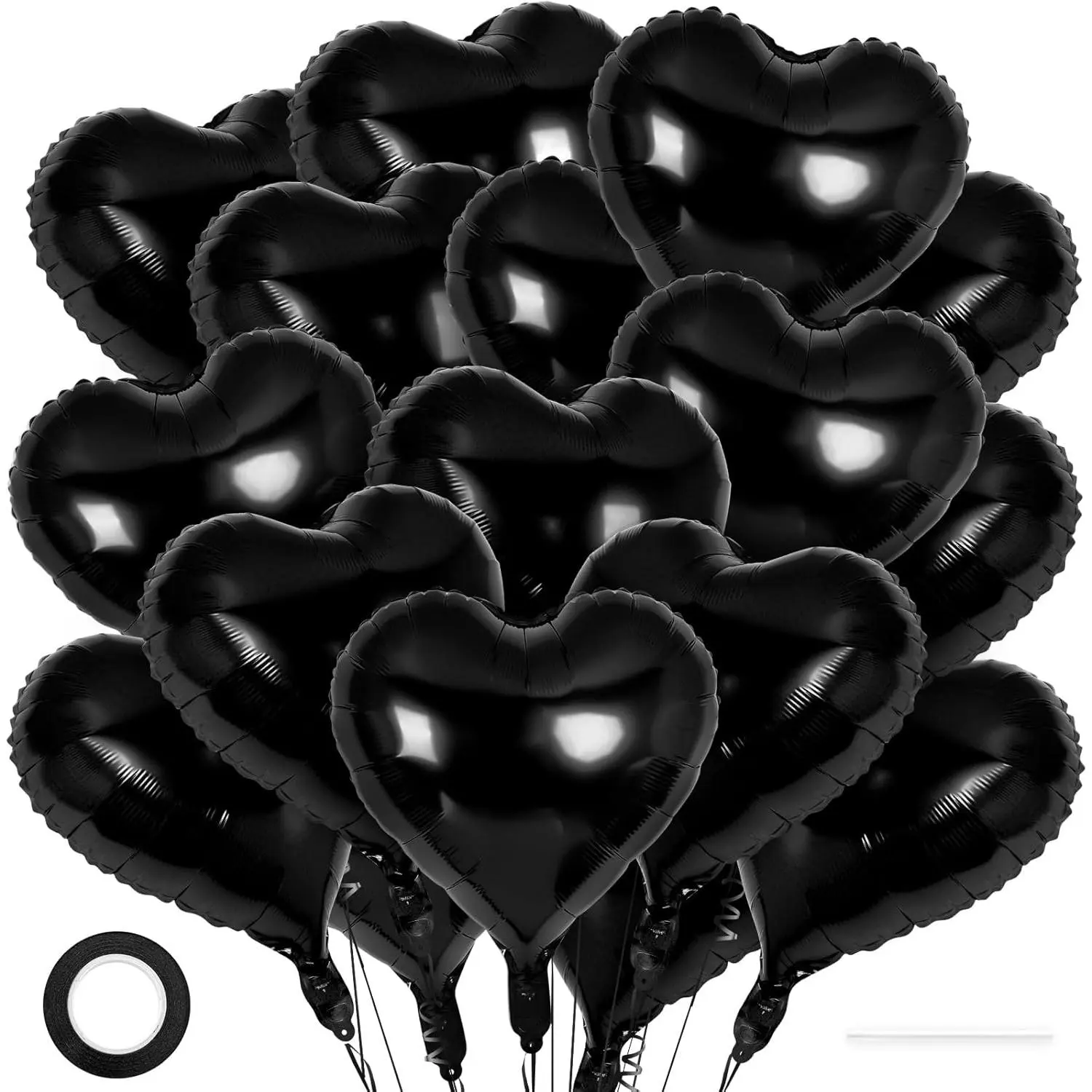24 Pcs Black Heart Balloons 18 inch Shape Foil Love Valentine for Birthday Party Wedding Engagement Baby Shower Day Decorations (Black)