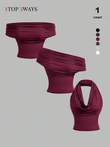 Women's Three-Way Convertible Sleeveless Solid Vest Top, Slim Fit Design, Ideal for Daily Wear & Stylish, Chic, Perfect for Trendy Looks