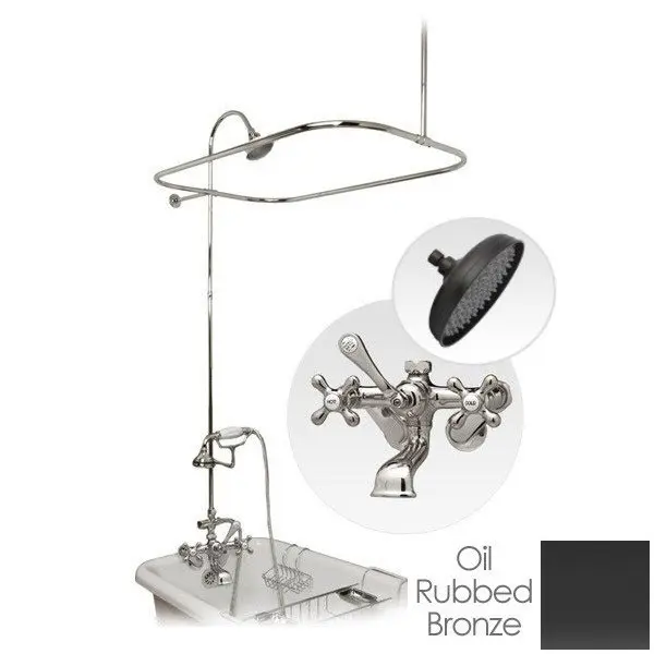 60-Inch Modern Oil Rubbed Bronze Brass Clawfoot Bathtub Wall-Mount Shower Enclosure Kit with Bathtub Faucet and Rain Shower Head (1 Kit)