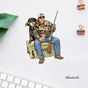 Duck Hunting Sticker, Hunter with Dog Shotgun Decal, Outdoor Hunting Beer Cooler Vinyl Sticker