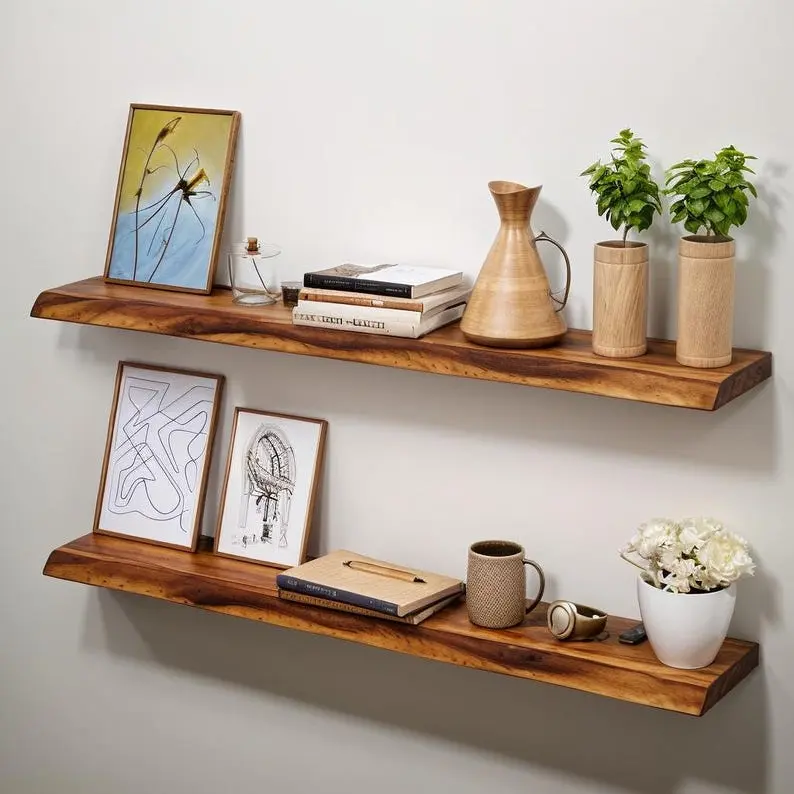 No Measure Walnut Live Edge Floating Shelf: Easy Install