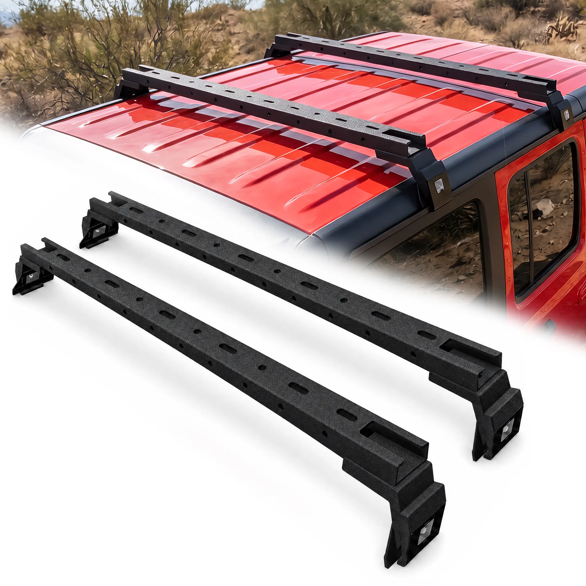 400LBS Heavy Duty Bolt-On Roof Rack Cross Bars, Black Steel Cargo Carrier, Rooftop Luggage Rack Compatible with 07-26 Wrangler JK JL & Gladiator JT HARDTOP ONLY, Bolt On Rack