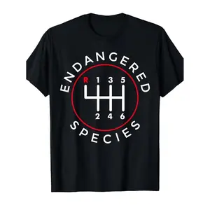 Endangered Species Manual Gear Shift Lever 6-speed Pattern T-shirt - Retro Car Design Red and White Gear Shift Lever Art - Unisex Streetwear Short Sleeve - Comfortable, Breathable, Sweat-Wicking, Soft - Suitable for Daily Commuting, Home and Leisure Wear