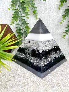 ASHLEY - Orgonite Pyramid - EMF Protector - Moonstone Crystal, Black Obsidian Crystals and Aluminum Metal