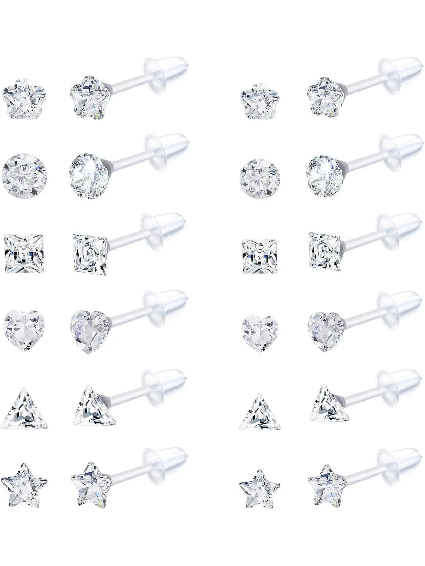 12 Pairs Clear Plastic Stud Earrings for Women, Acrylic Post Star Heart Rhinestone Ear Studs Piercing Retainers, Stud Earrings Jewelry, High Quality Earrings
