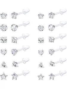 12 Pairs Clear Plastic Stud Earrings for Women, Acrylic Post Star Heart Rhinestone Ear Studs Piercing Retainers, Stud Earrings Jewelry, High Quality Earrings
