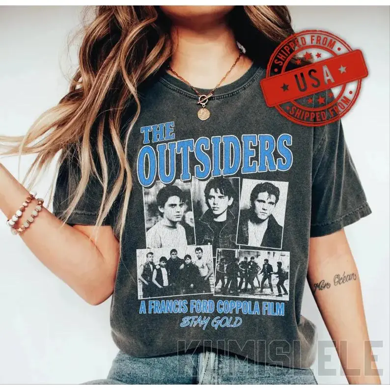 Men's Classic Soft Short-Sleeve Cotton Knit Round Neck Fit Tee - The Outsiders Greasers 80s Movie Merch, Francis Ford Coppola Film Vintage Tops, Retro Gift for Ponyboy Curtis Fans