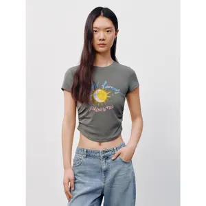 URBAN REVIVO 2026 Summer Women's Casual Fun Print Waist Tie U-Hem T-Shirt UYY460144