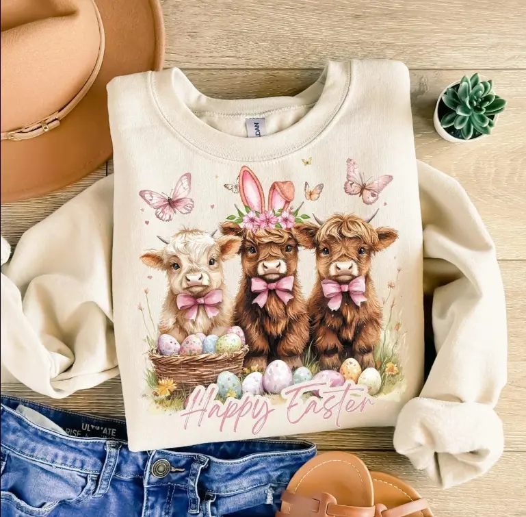 Easter Highlands DTF Transfers - Bright, 310F Hot Peel Craft Supplies, Resists Frequent Washes, Stays Bright for Quick DIY Wins - THIS IS NOT A SHIRT, Heavy Pressure