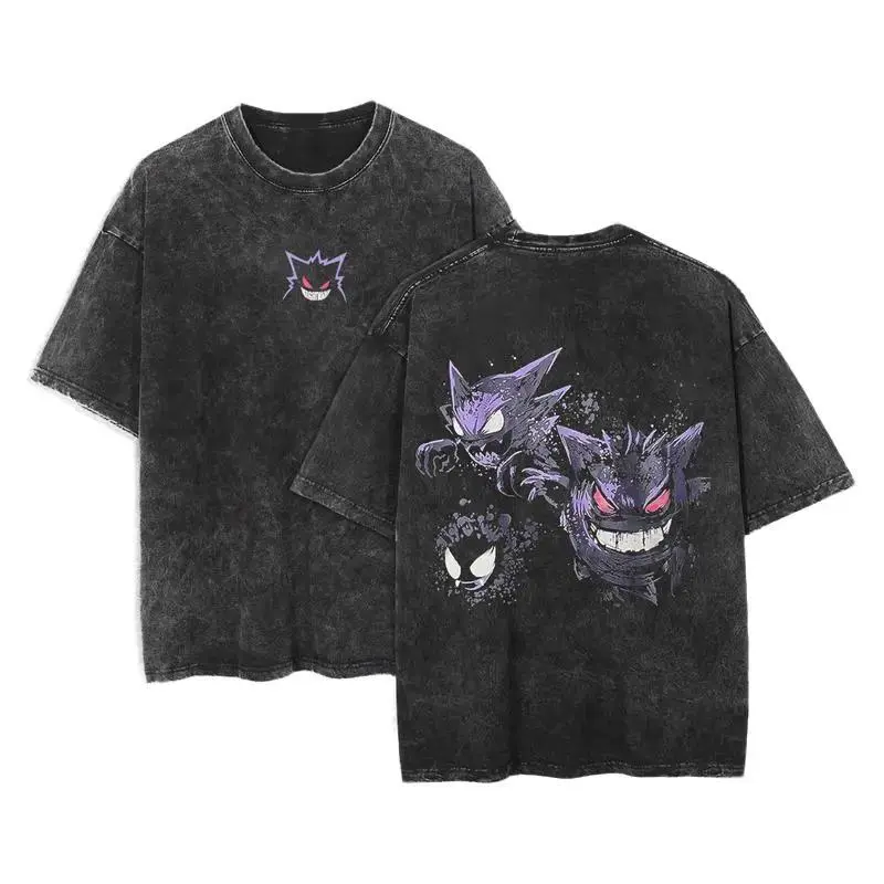 Ghost Gengar Poke Unisex Anime Manga Heavyweight Cotton T-shirt, Gift For Anime Fan, Anime Lover Fabric Menswear Top Tshirt