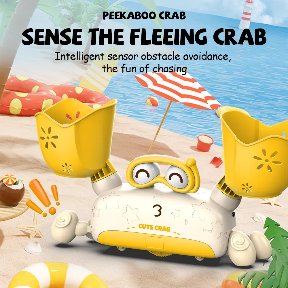 Crab-Shaped Electric Crawling Toy – A stress-relieving, sensory plush toy featuring smart obstacle avoidance, one-touch activation, a "crazy run" mode, dynamic music, and battery operation; an ideal gift.