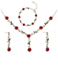 4-Piece Rose Jewelry Set, Floral Pendant Necklace, Bracelet, Dangle Earrings, Necklace And Earring Set, Perfect for Women's Wedding, Dance, Valentine's Day, Birthday Party