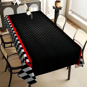 JIT 1pc 2D flat black and white checkered race track pattern rectangular tablecloth, for kitchen, living room, and dining table, kitchen accessory, party, room & outdoor decorative tablecloth, a tablecloth gift for friends