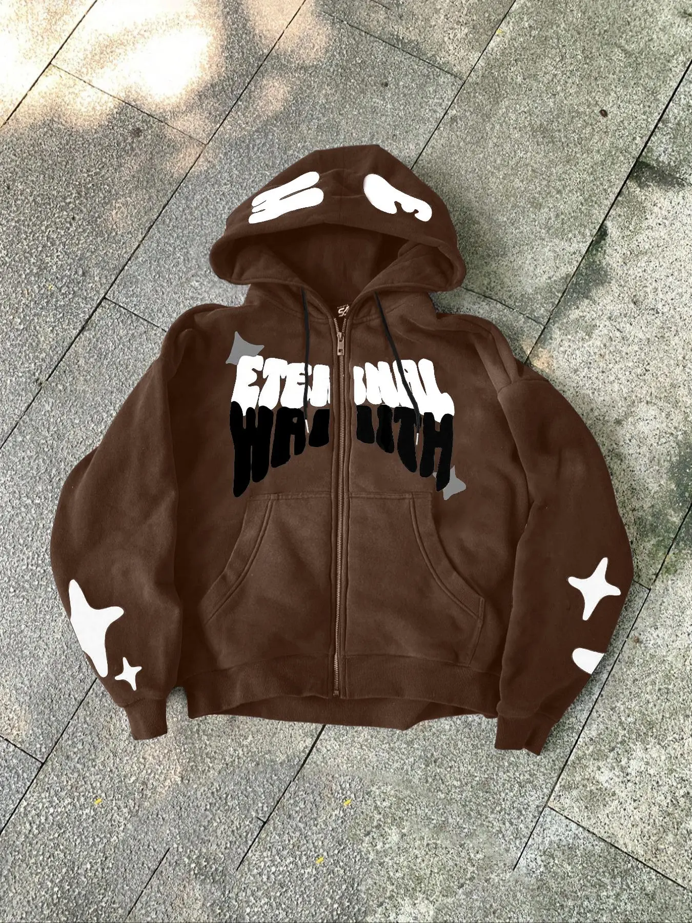 Men's Oversized Graphic Print Zip-Up Hoodie - 2025 Streetwear