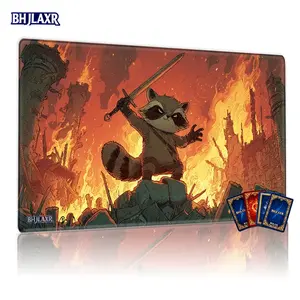 Post-Apocalyptic Raccoon Warrior TCG Playmat 12x24in Non-Slip Gaming Mouse Pad MTG Game Mat, Durable for Tabletop Card Games, Ideal for Family Gathering & Perfect Gift for Gaming Enthusiasts