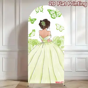 Quinceanera Green Princess Dress Butterfly Arch Backdrop Cover for 15th Birthday Girl Party Sweet Celebration Decoration