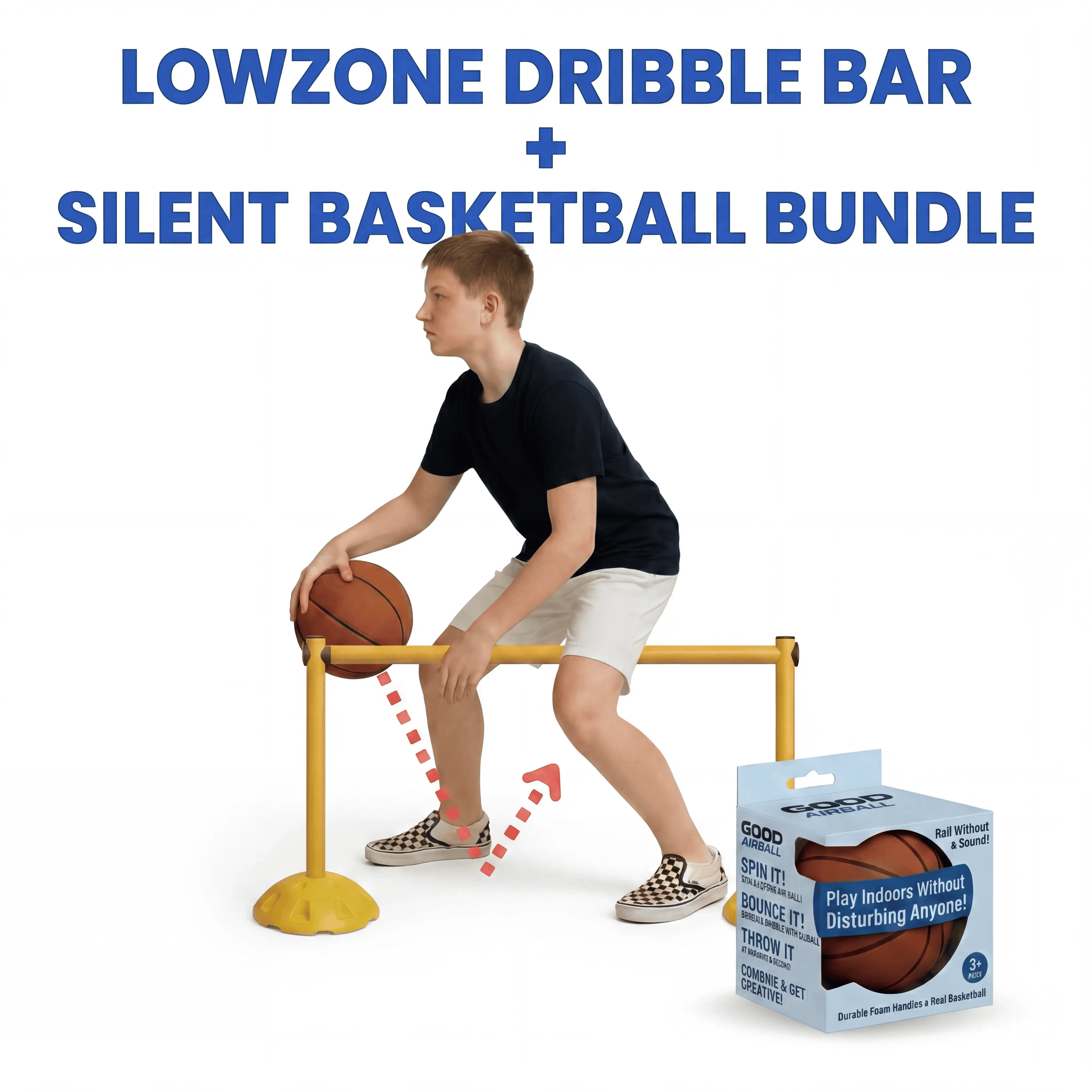 Lowzone Dribble Bar & Silent Basketball Set - Home Workout, Indoor Training Equipment for Enhanced Ball Handling Skills & Elite Crossover Techniques, Workout Equipment