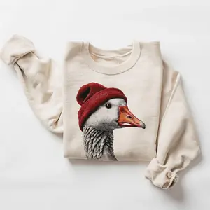 Retro 90's Snow Goose Wearing Beanie Vintage Birdwatching Birding Unisex Sweatshirt DICH #2355