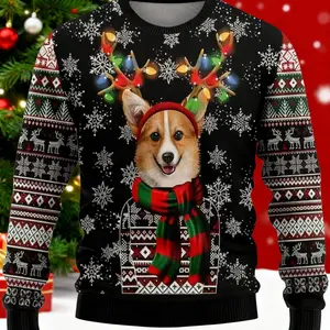 Corgi Reindeer Antlers Ugly Christmas Sweater, Funny Dog Lover, Festive Puppy, Holiday Party, Cute Canine Xmas Gift R7IC24
