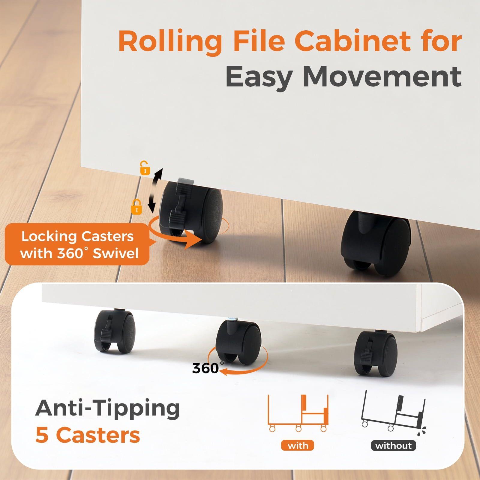 2-Drawer Rolling File Cabinet with Lockable Wheels, Printer Stand with Storage for Home Office