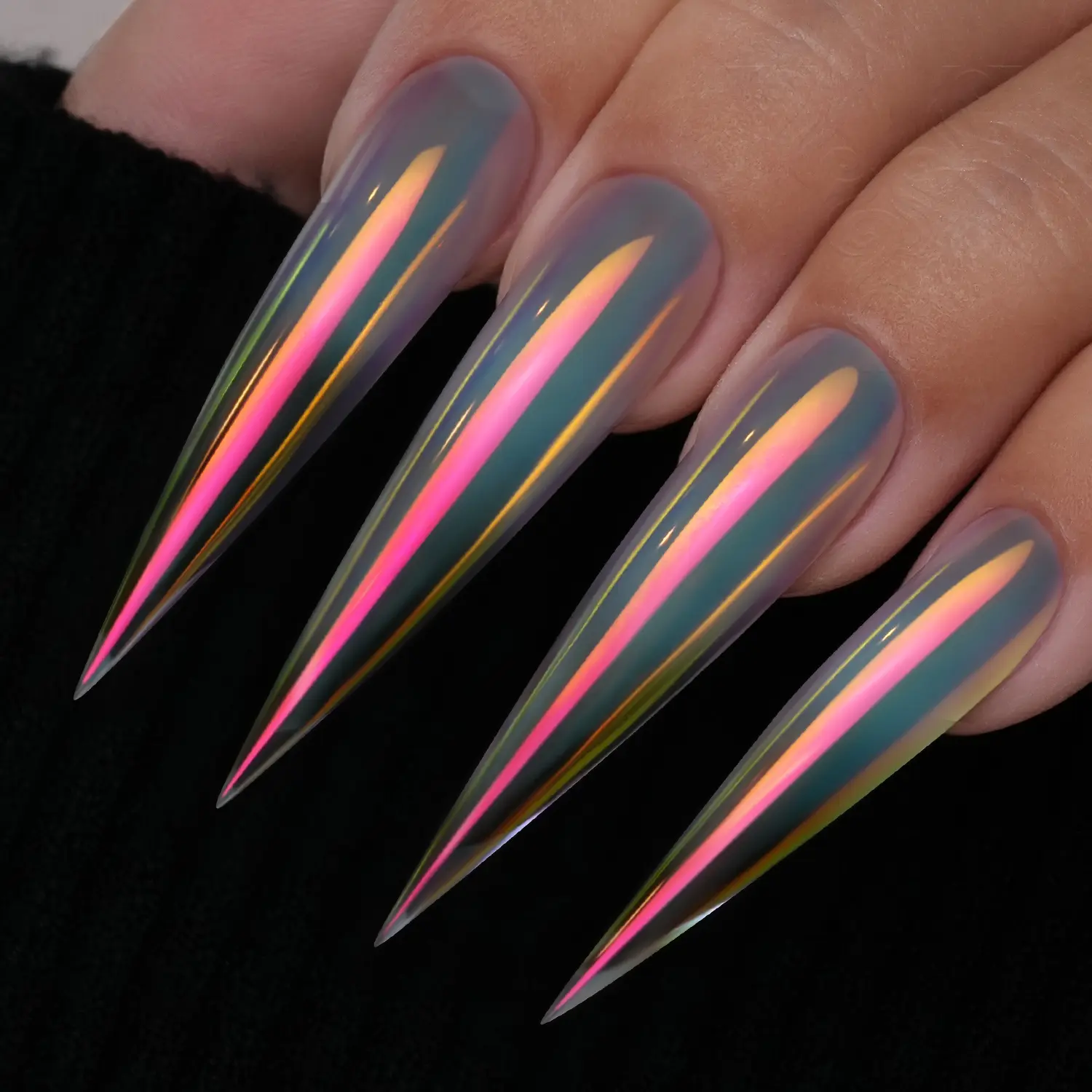 YOKEFELLOW GleamTap Cushion Aurora Chrome Nail Powder GT118 Blush Tide/Green Blue with Pink Coral Sheen Magic Mirror Powder Nail Chrome Powder Super Shine Aurora Metallic Chrome Powder Nail Art Glitter Decoration for Home DIY Salon Manicure