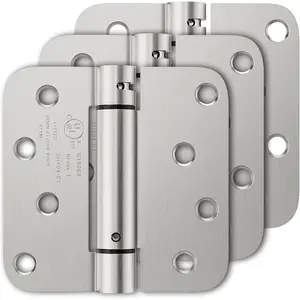 3 Pack 4 Inch Self Closing Spring Loaded Door Hinges, Adjustable Tension for Garage, Front Door and Back Door, Fit Left & Right Hand Door, 5/8'' Radius Corners, UL Listed