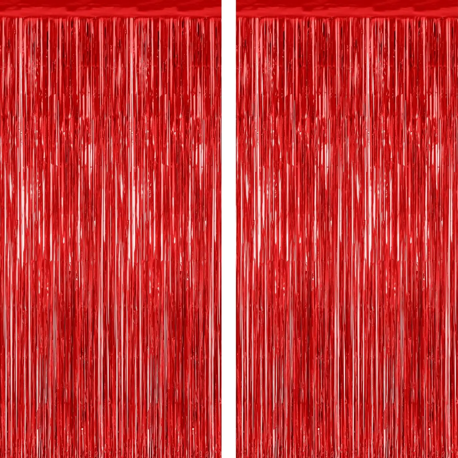 2-Pack Red Metallic Foil Curtain Backdrop, 3.28x7.05 FT Tinsel Streamer Hanging Ornament, Festive Party Decorations for Birthday, Valentine's Day, Christmas