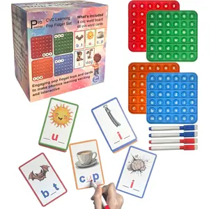 CVC Learning Pop Fidget Set with Flash Cards - Educational Spelling and Reading Game for Preschool and Kindergarten, Includes Colorful Erasable Pens and Fidget Boards