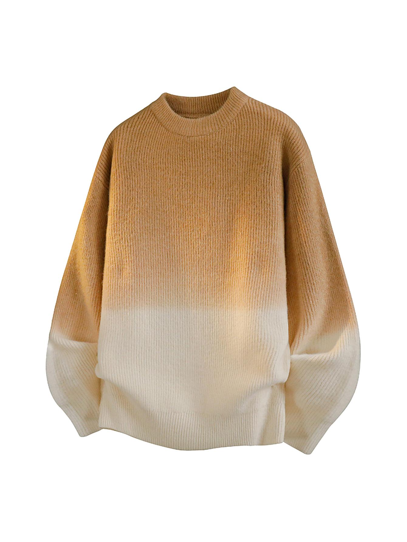 CCCMAI Gradient Crewneck Knitwear for Men Japanese Korean Style Retro High-Quality Elastic Sweater Loose Smart Casual Crewneck Sweater Menswear Pullover Tops Long Sleeve